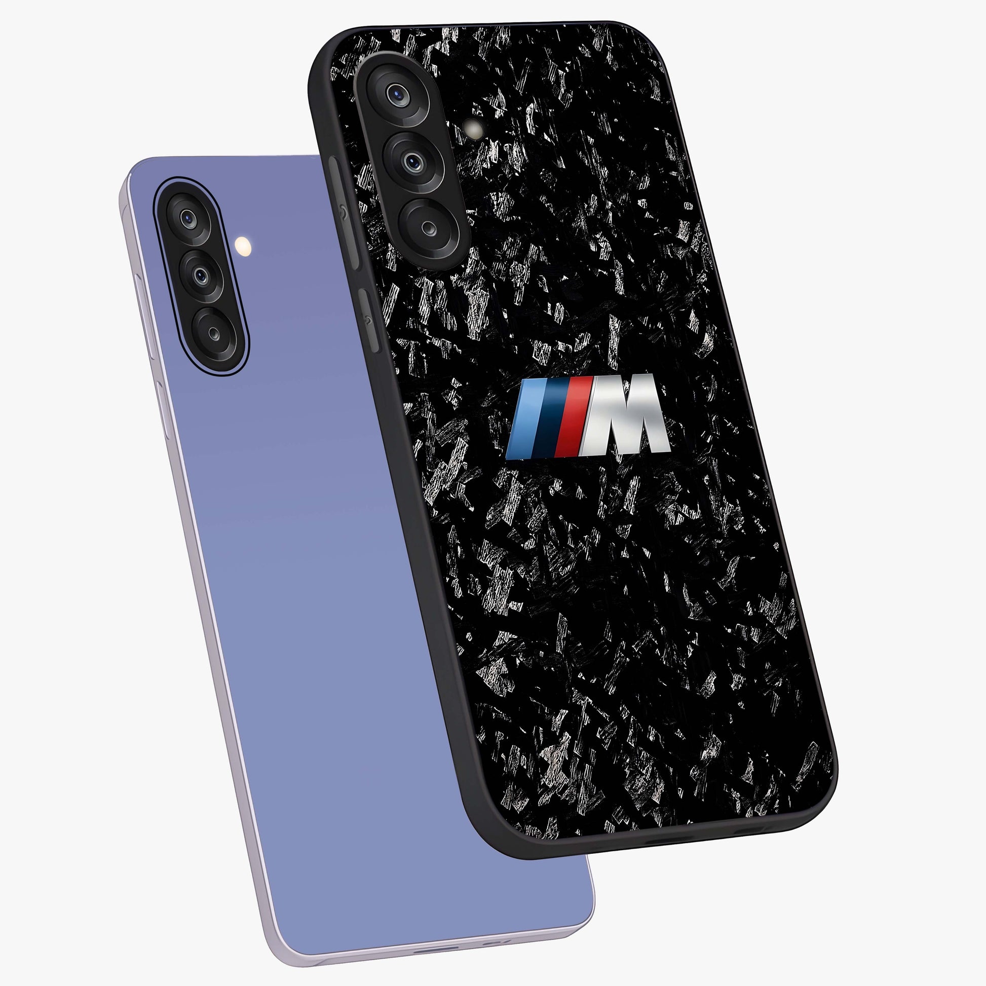Carbon Speed Mark Glass Case displayed in angled mockup highlighting racing inspired carbon design and sleek aesthetic style.