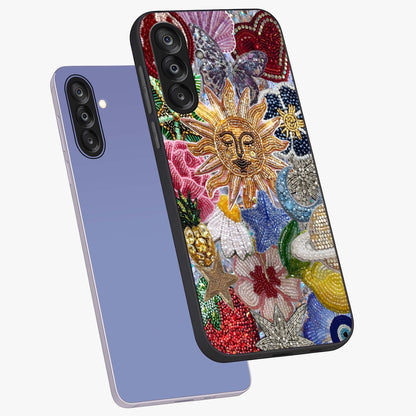 Celestial Floral and Playful Glass Case displayed in angled mockup highlighting playful floral design with dreamy celestial elements.