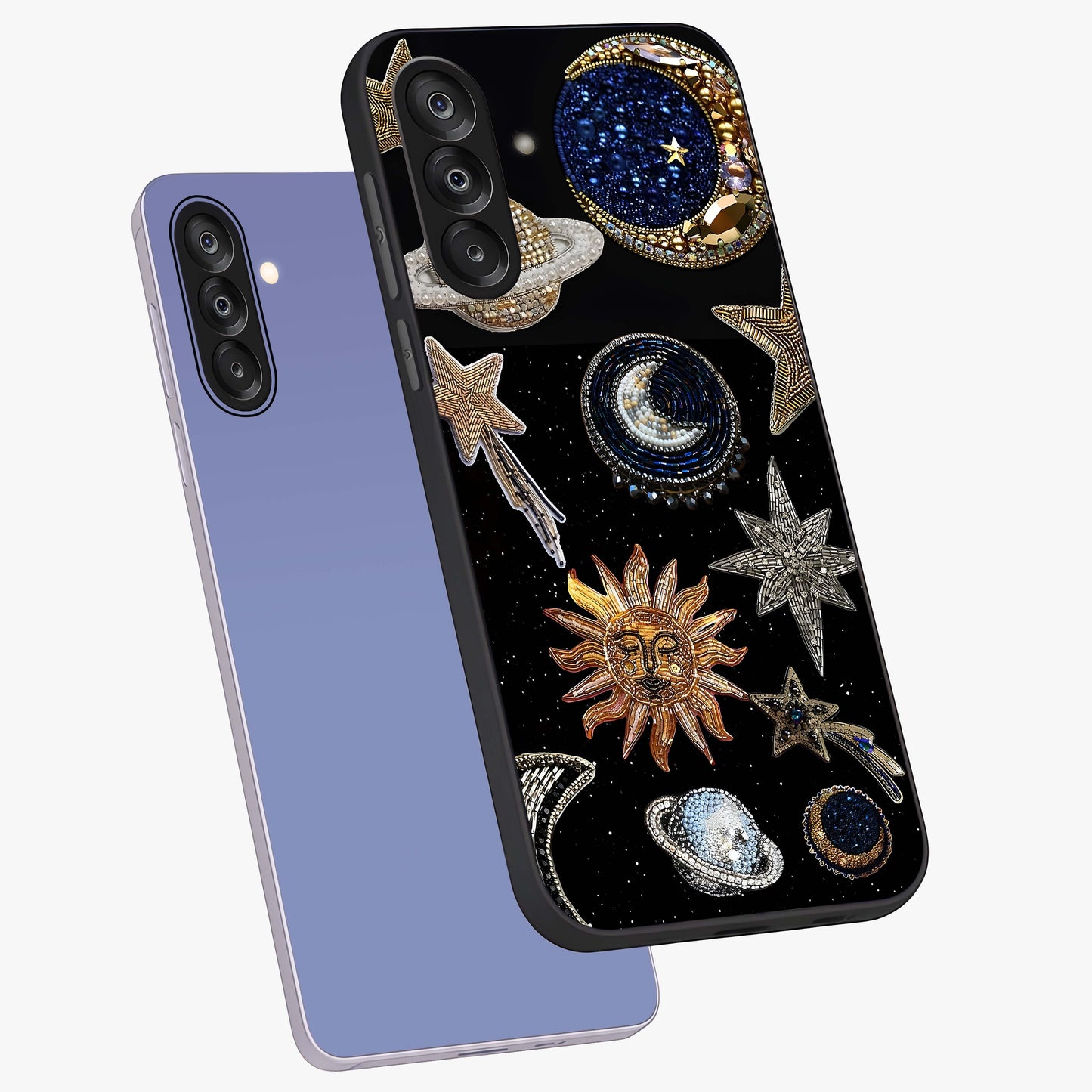 Celestial Gem Constellations Glass Case displayed in angled mockup highlighting gemstone inspired constellation design.