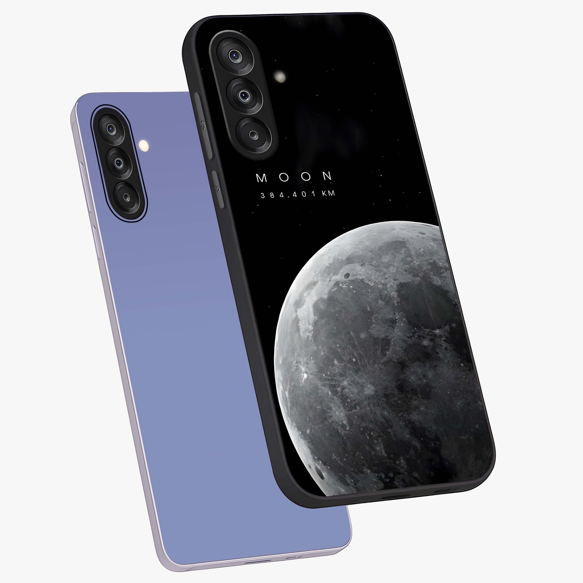 Cosmic Moon Glow Glass Case displayed in angled mockup highlighting celestial moon design with cosmic aesthetic theme.