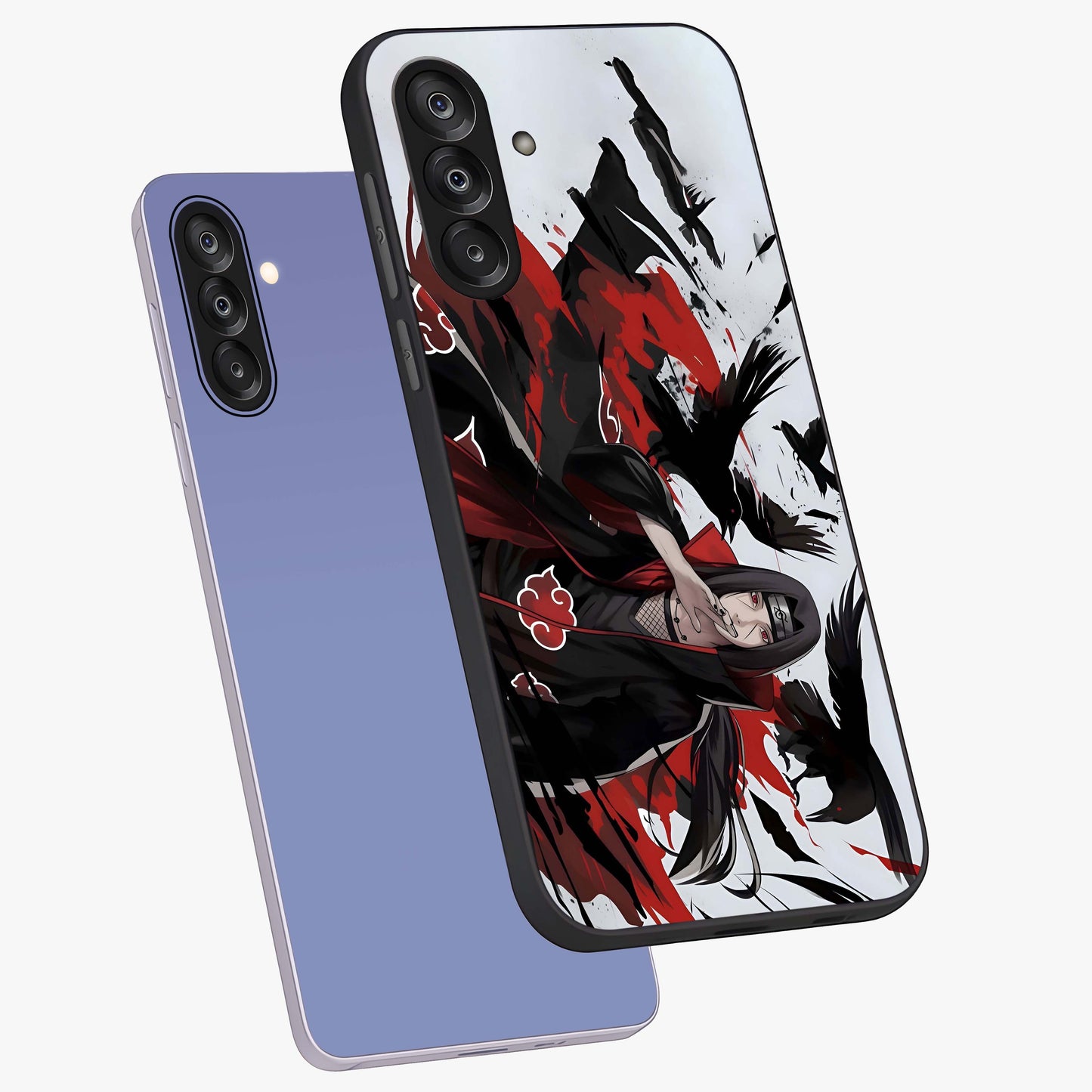 Crimson Crow Illusion Glass Case displayed in angled mockup highlighting mysterious crow graphic with dark aesthetic style.