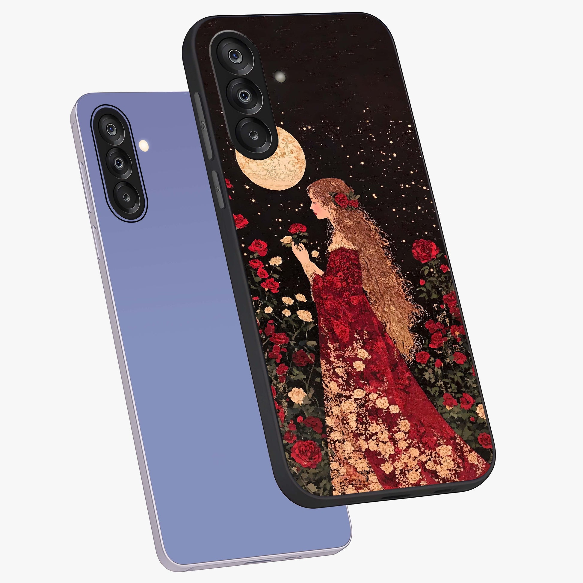 Crimson Dreams Glass Case displayed in angled mockup highlighting soft crimson aesthetic design with artistic theme.
