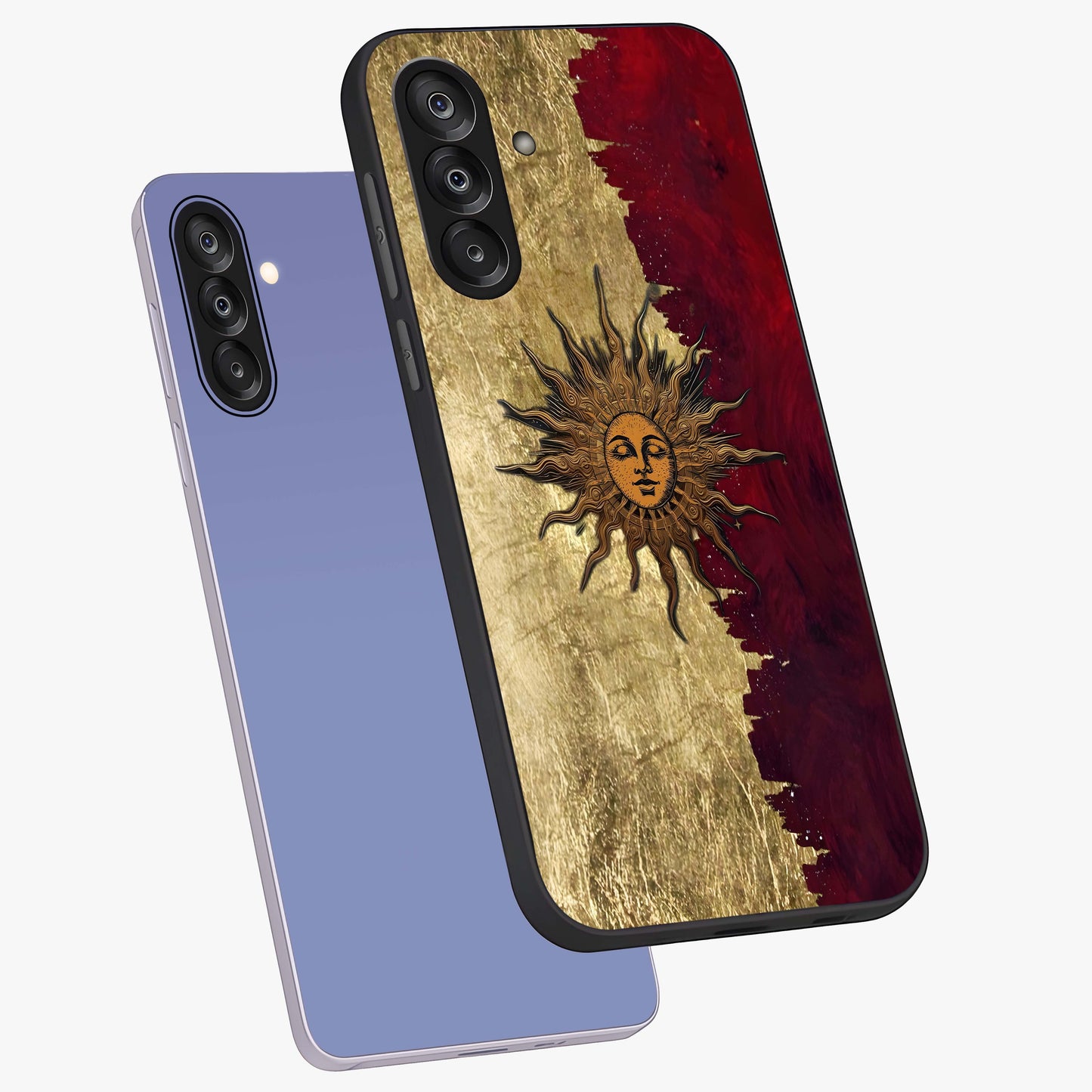 Crimson Sun Majesty Glass Case displayed in angled mockup highlighting majestic crimson sun design with bold aesthetic style.