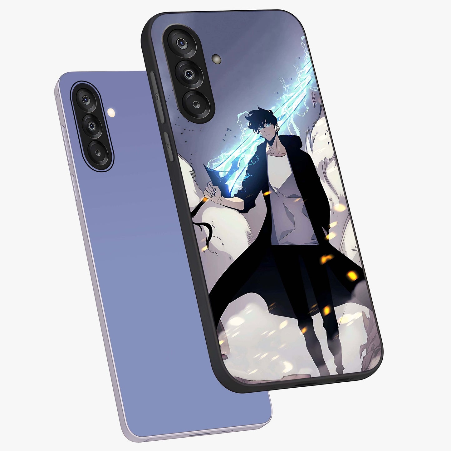 Dark Lightning Anime Warrior Glass Case displayed in angled mockup highlighting powerful lightning themed anime illustration.