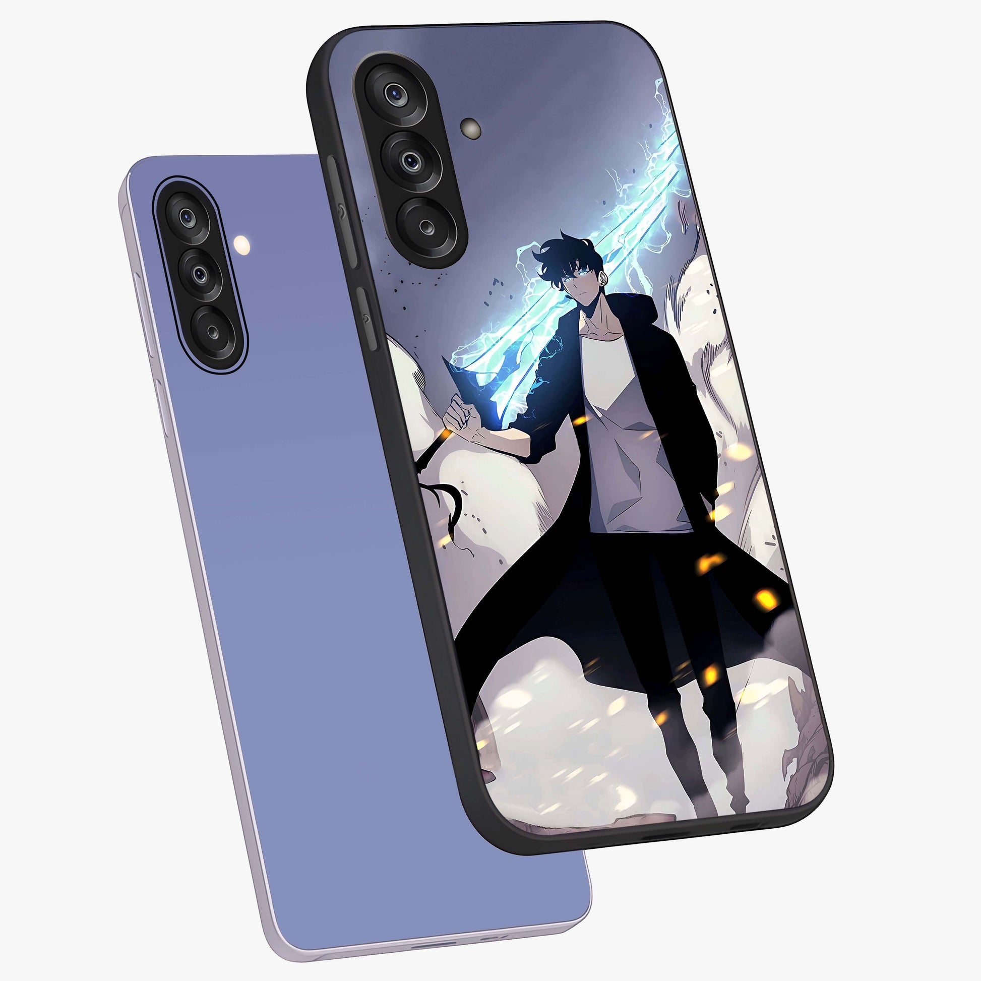Dark Lightning Anime Warrior Glass Case displayed in angled mockup highlighting powerful lightning themed anime illustration.