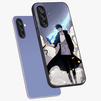 Dark Lightning Anime Warrior Glass Case displayed in angled mockup highlighting powerful lightning themed anime illustration.