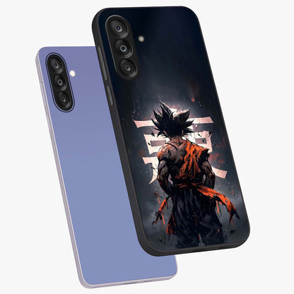 Dark Warrior In Rain Glass Case displayed in angled mockup highlighting dramatic warrior illustration with dark rain aesthetic.