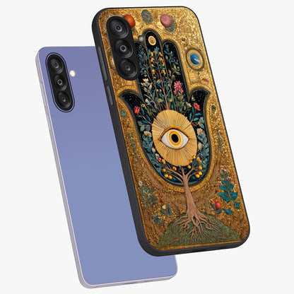 Ethereal Evil Eye Glass Case displayed in angled mockup highlighting protective evil eye symbol with spiritual aesthetic design.
