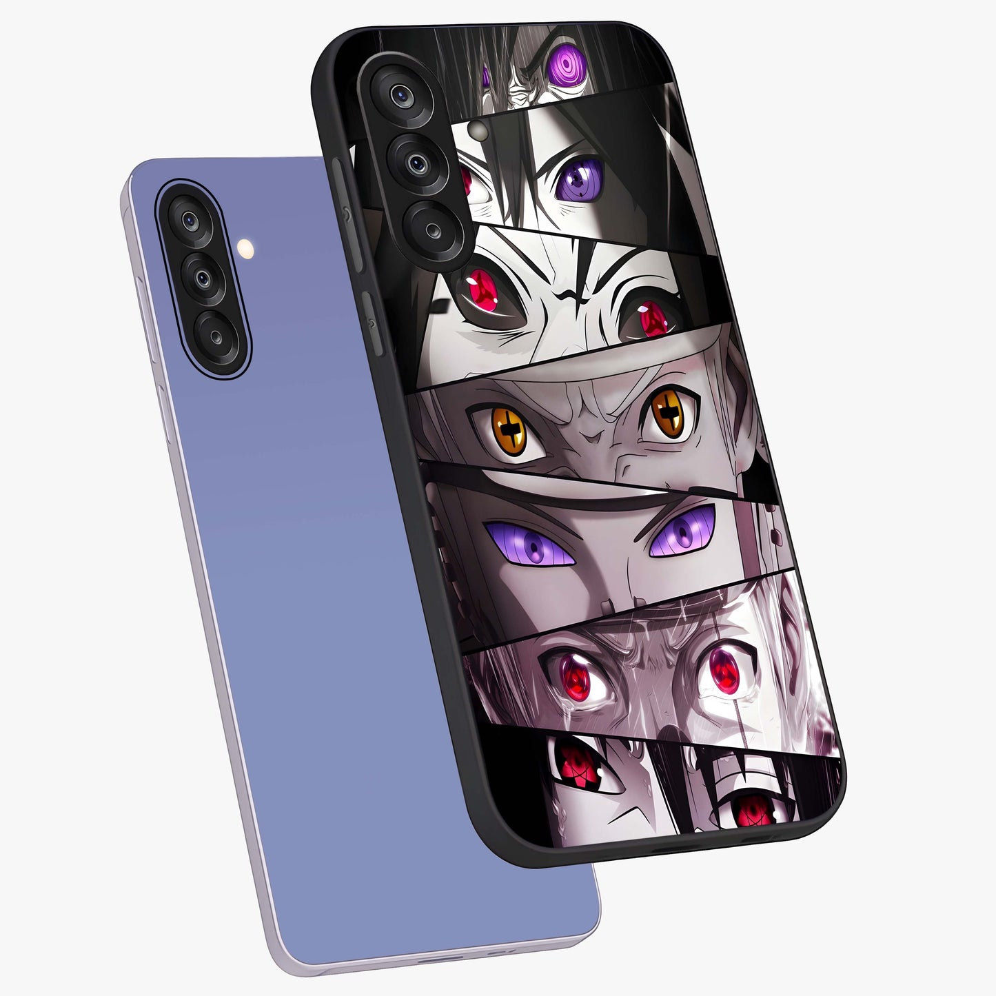 Eyes of Destiny Glass Case displayed in angled mockup highlighting bold eye illustration with mystical aesthetic style.