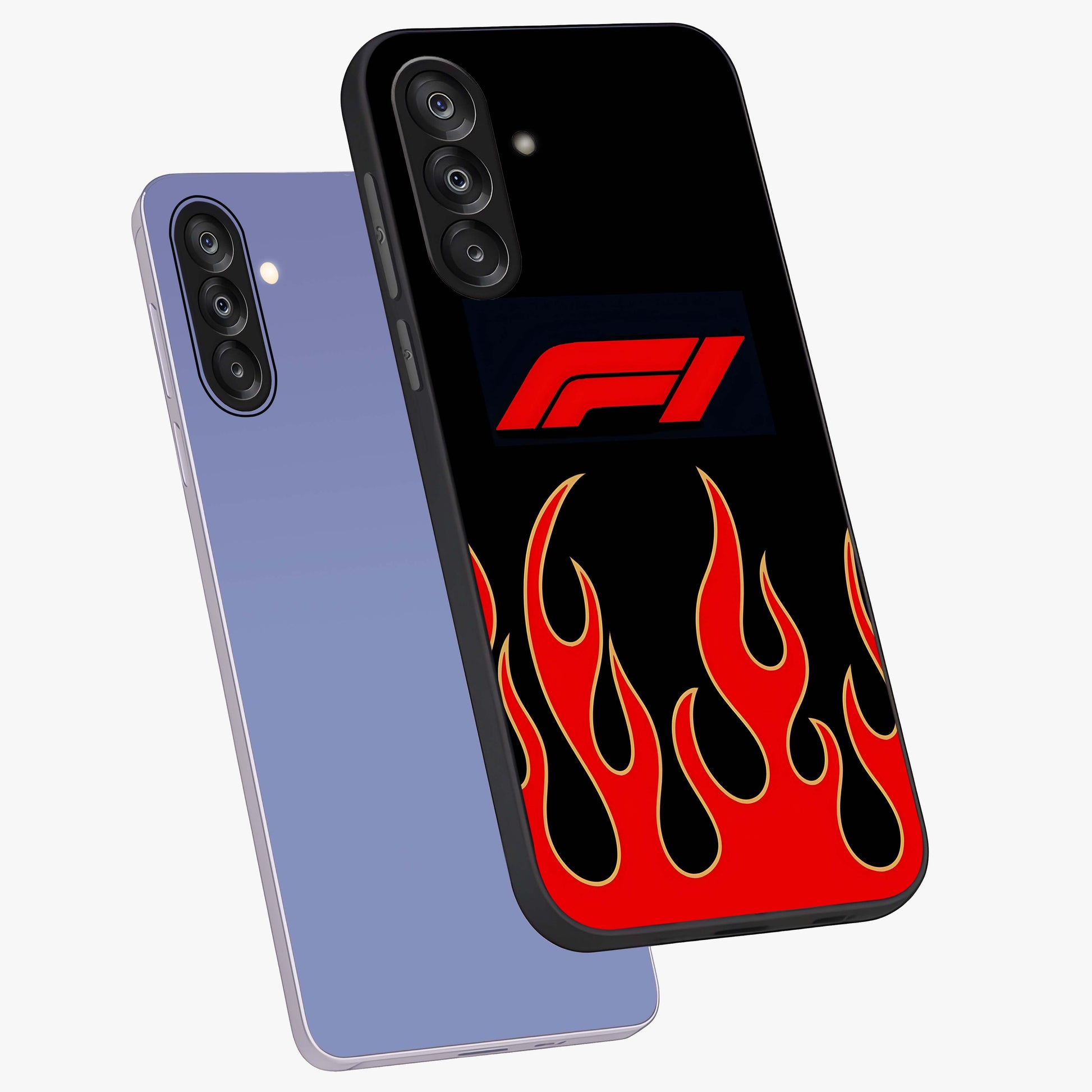Fire F11 Glass Case displayed in angled mockup highlighting bold fire inspired graphic with energetic aesthetic style.