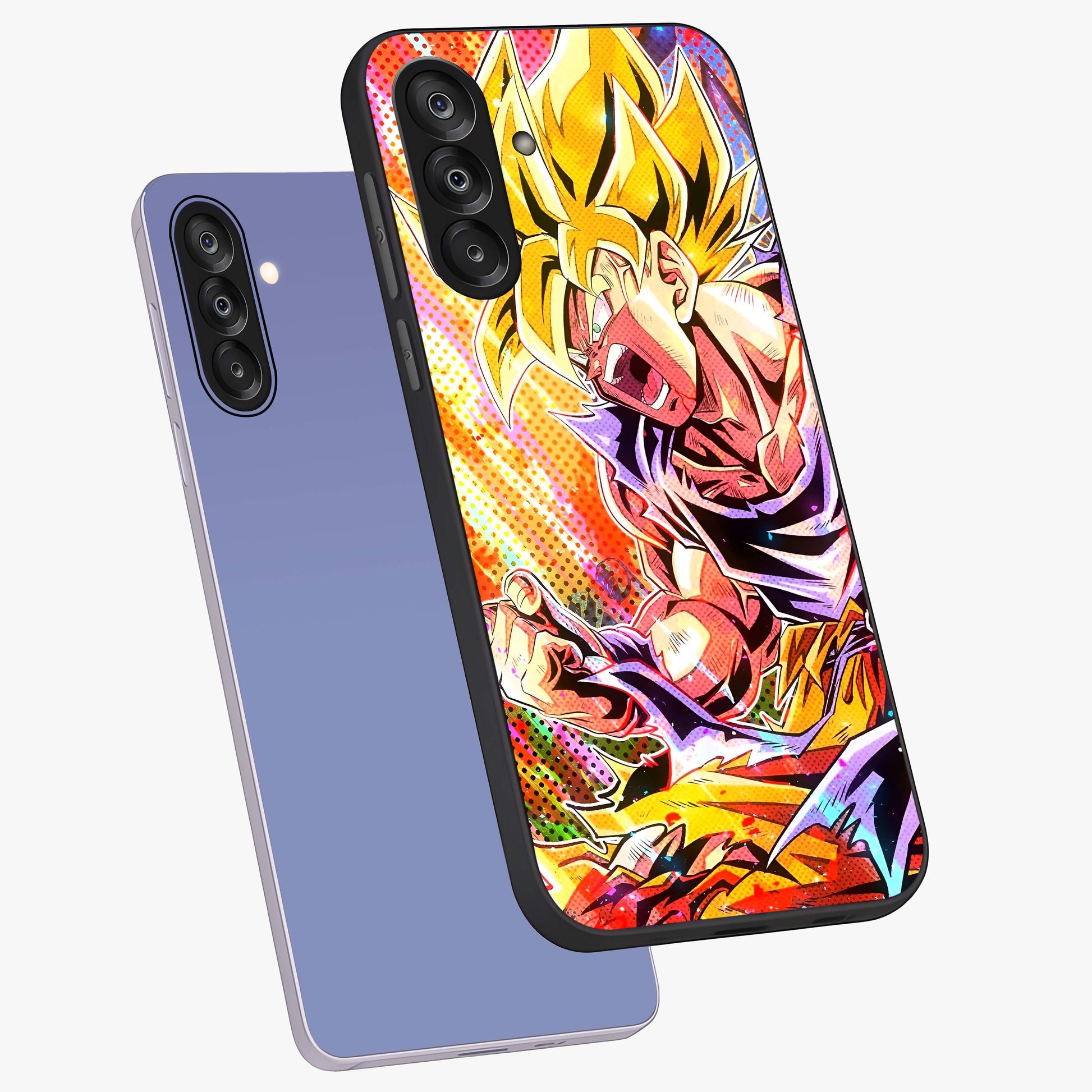 Firing Goku Glass Case displayed in angled mockup highlighting dynamic anime character design with action aesthetic.