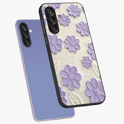 Floral Wall Art With Purple Flowers Glass Case displayed in angled mockup highlighting vibrant purple floral illustration with artistic aesthetic.