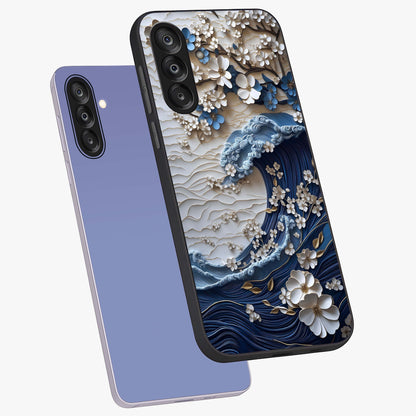 Floral Wave Origami Glass Case displayed in angled mockup highlighting geometric origami flower design with modern aesthetic style.