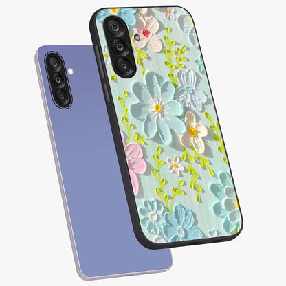 Frosted Petal Garden Glass Case displayed in angled mockup highlighting delicate flower petal design with calm garden aesthetic.