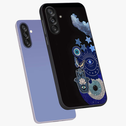 Galactic Charm Cluster Glass Case displayed in angled mockup highlighting luminous galaxy inspired design with dreamy aesthetic.