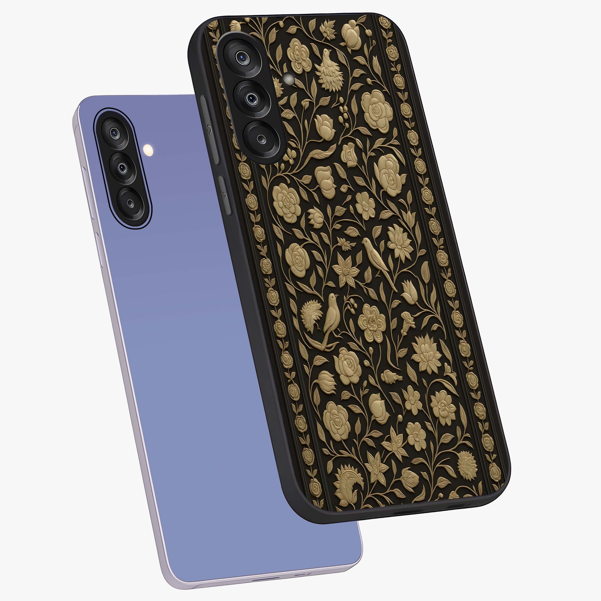 Golden Evil Eye Mandala Glass Case displayed in angled mockup highlighting protective evil eye symbol with golden mandala design.