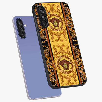 Golden Lotus Glow Glass Case displayed in angled mockup highlighting radiant lotus illustration with spiritual aesthetic.