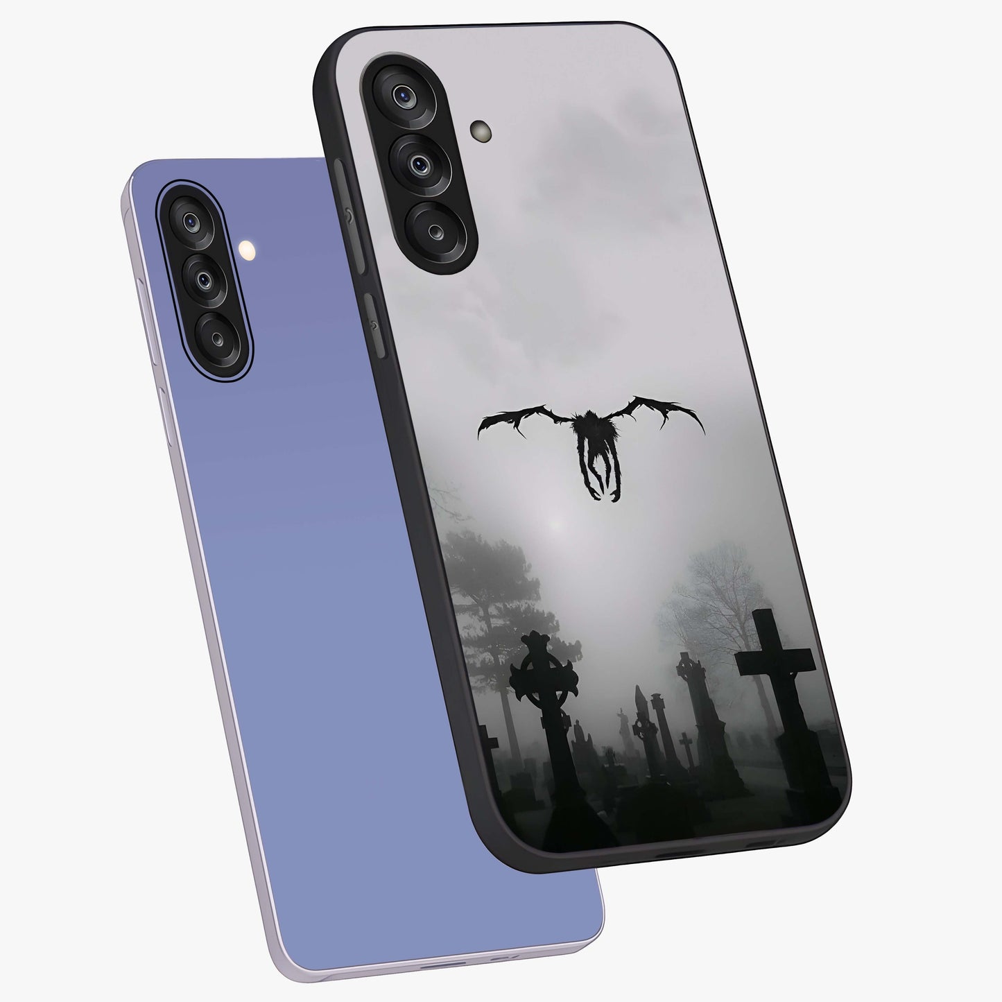 Graveyard Shadow Descent Glass Case displayed in angled mockup highlighting eerie shadow illustration with gothic aesthetic.