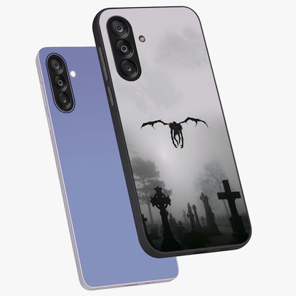 Graveyard Shadow Descent Glass Case displayed in angled mockup highlighting eerie shadow illustration with gothic aesthetic.