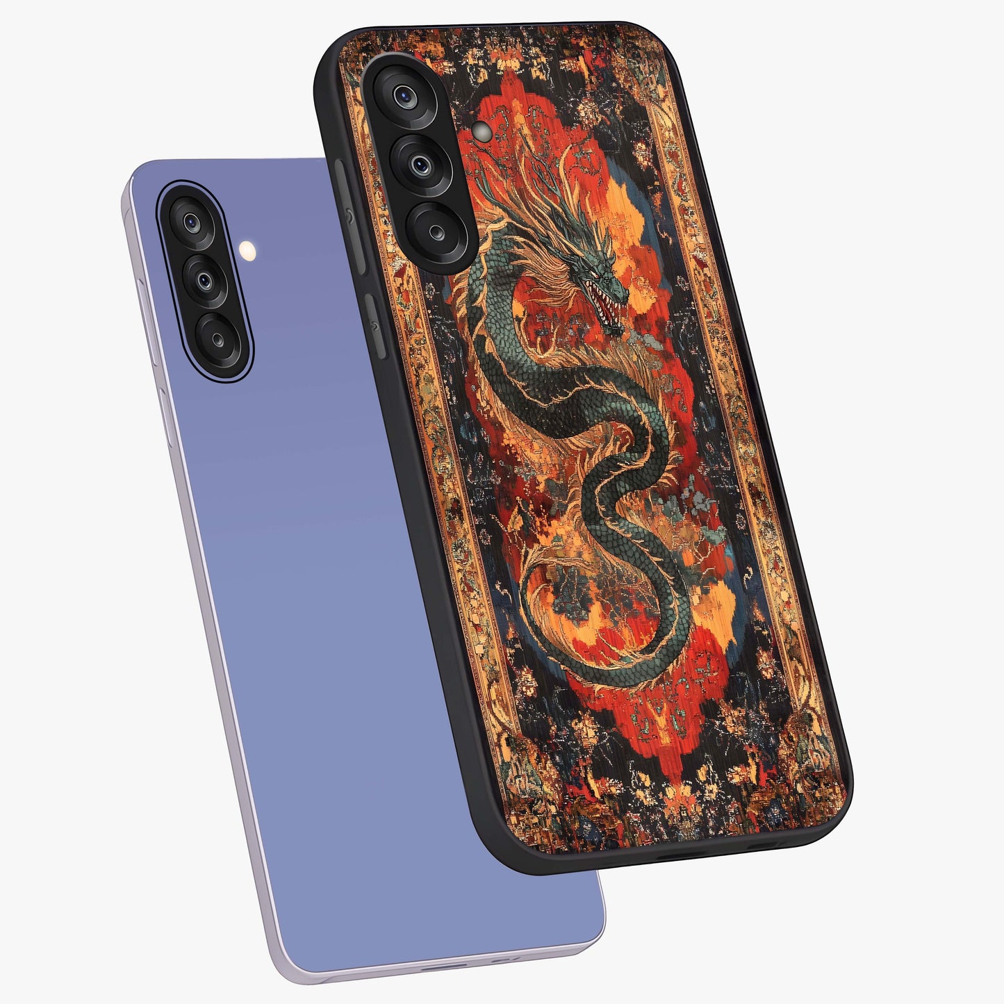 Inferno Dragon Soul Glass Case displayed in angled mockup highlighting powerful dragon illustration with inferno aesthetic.