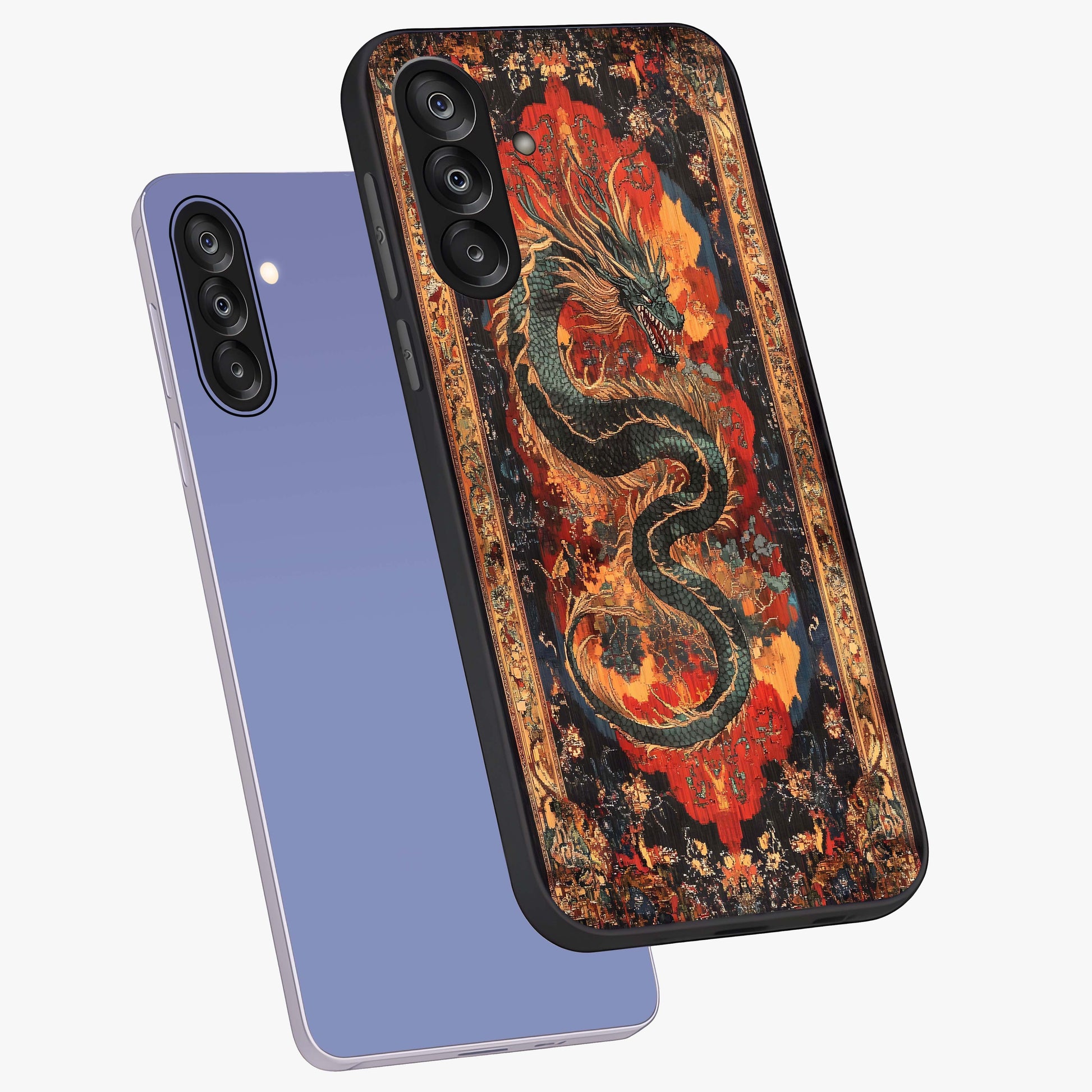 Inferno Dragon Soul Glass Case displayed in angled mockup highlighting powerful dragon illustration with inferno aesthetic.