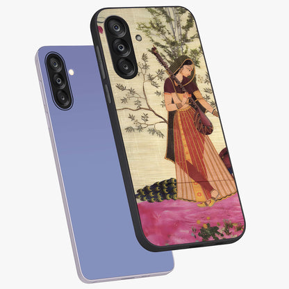 Lady With Veena Art Glass Case displayed in angled mockup highlighting graceful musical illustration with cultural artistic aesthetic.