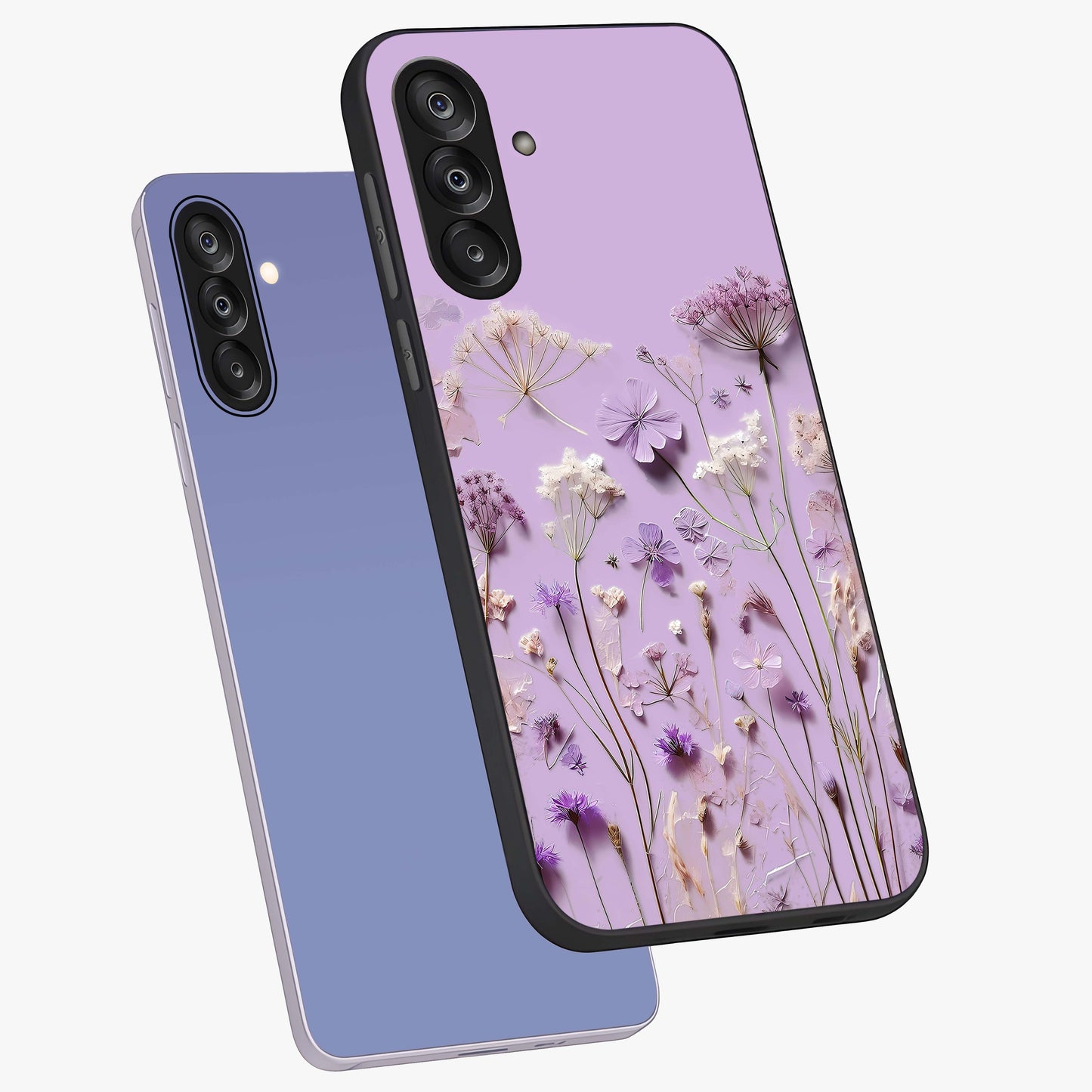 Lavender Blossom Dream Glass Case displayed in angled mockup highlighting dreamy lavender flower design with calming aesthetic style.