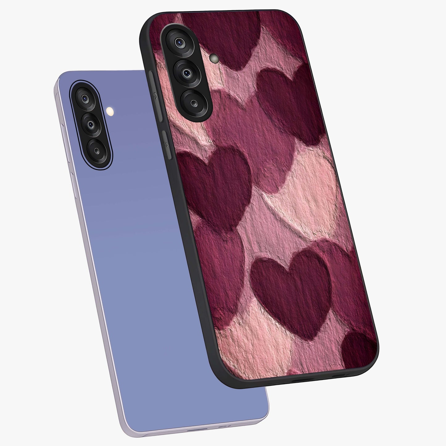 Layered Paper Hearts Glass Case displayed in angled mockup highlighting creative paper craft heart design with romantic aesthetic.