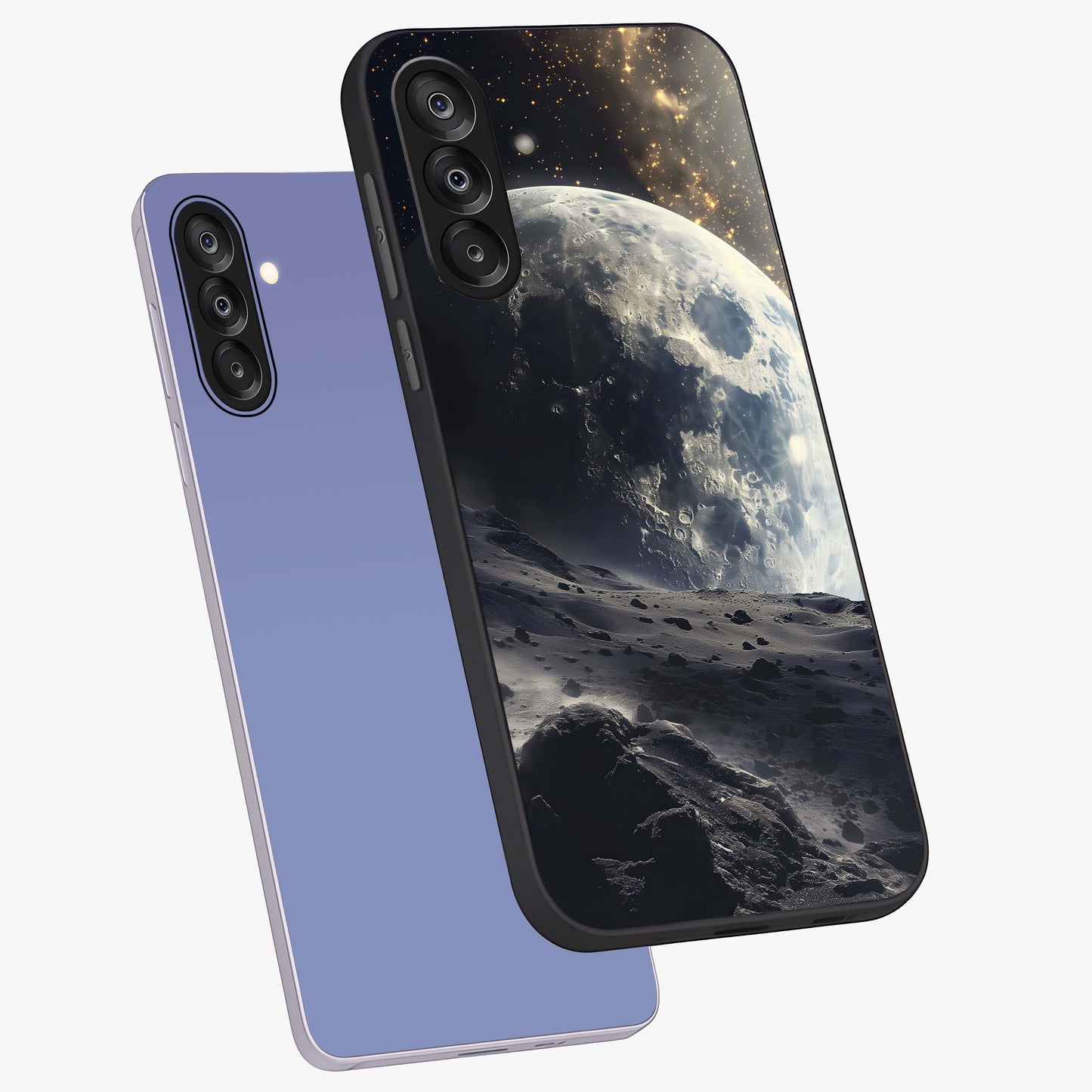 Lunar Horizon Glow Glass Case displayed in angled mockup highlighting celestial moon design with dreamy night aesthetic.