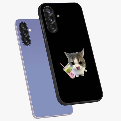 Matcha Cat Style Glass Case displayed in angled mockup highlighting playful feline design with pastel matcha aesthetic.