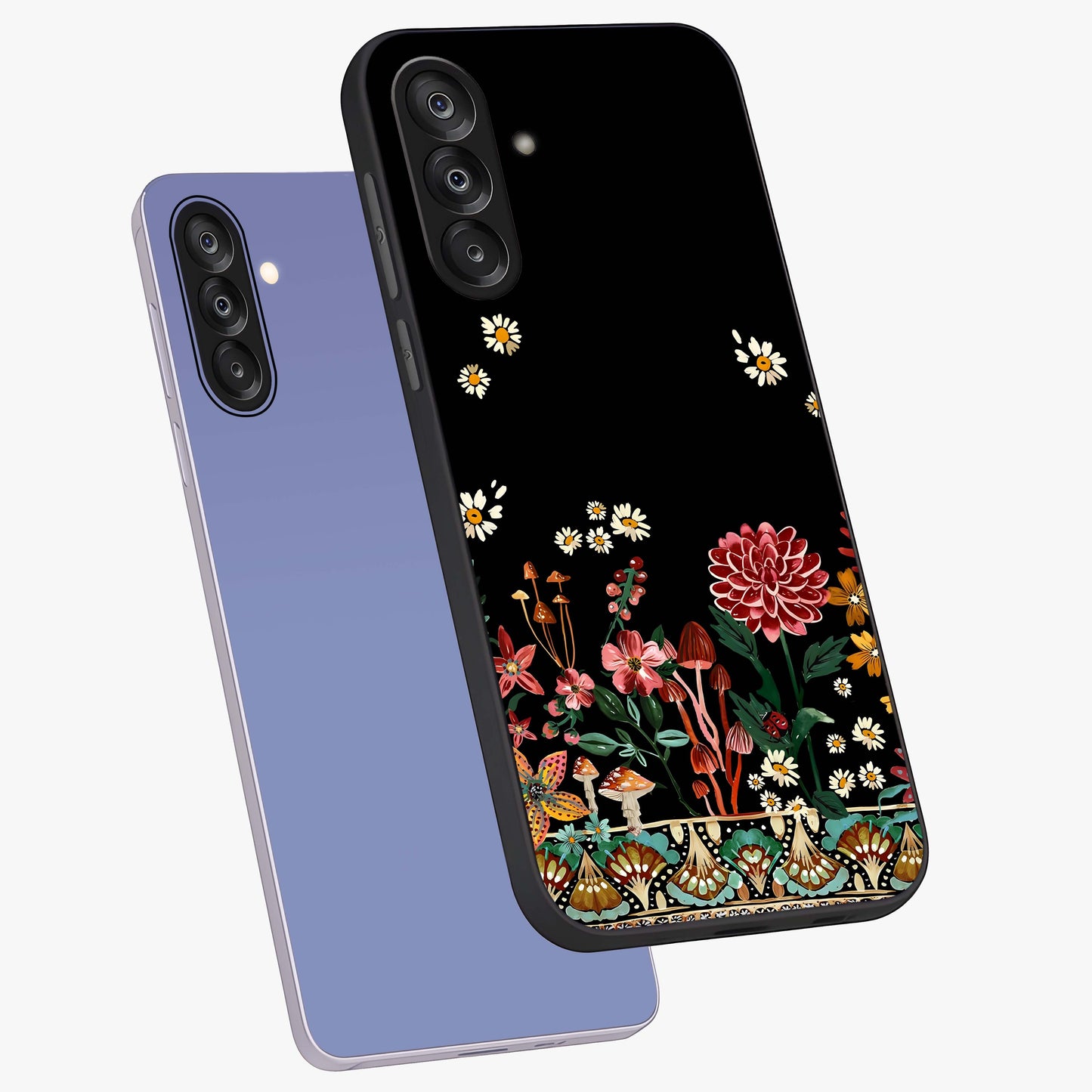 Midnight Bloom Pattern Glass Case displayed in angled mockup highlighting elegant flower design with midnight aesthetic style.