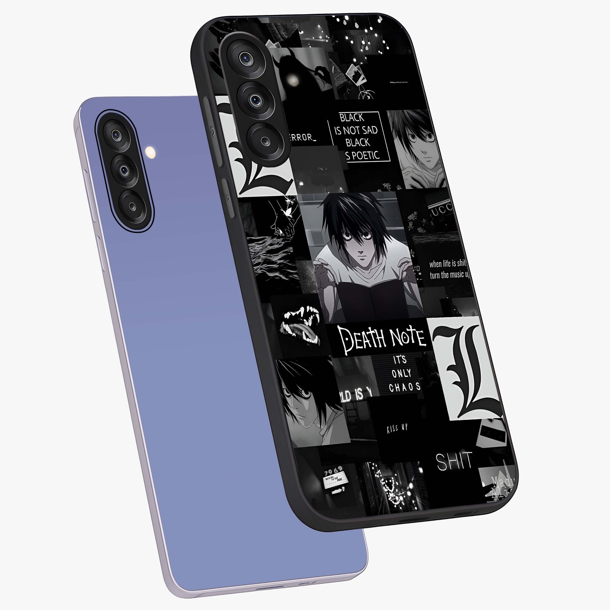 Midnight Chaos Mind Glass Case displayed in angled mockup highlighting chaotic artistic design with dramatic midnight aesthetic.