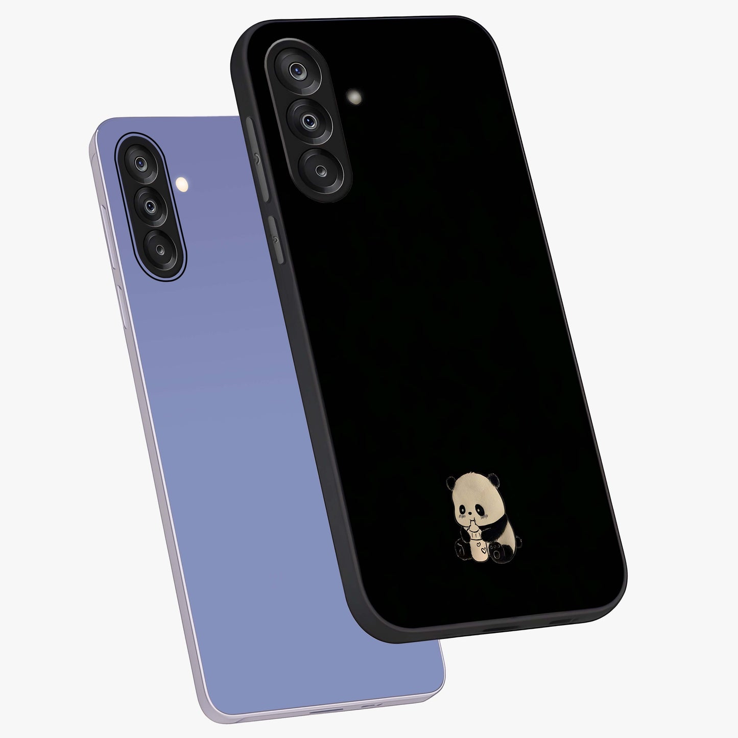 Midnight Panda Love Glass Case displayed in angled mockup highlighting adorable panda illustration with midnight aesthetic.