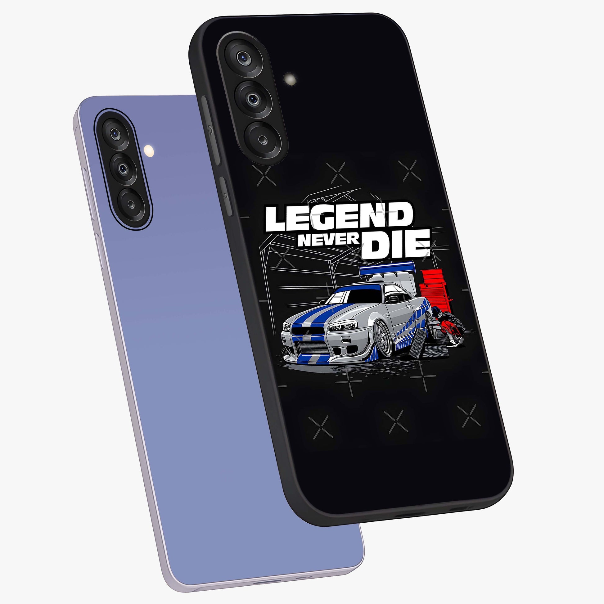 Midnight Racing Legacy Glass Case displayed in angled mockup highlighting dynamic automotive design with bold midnight aesthetic.