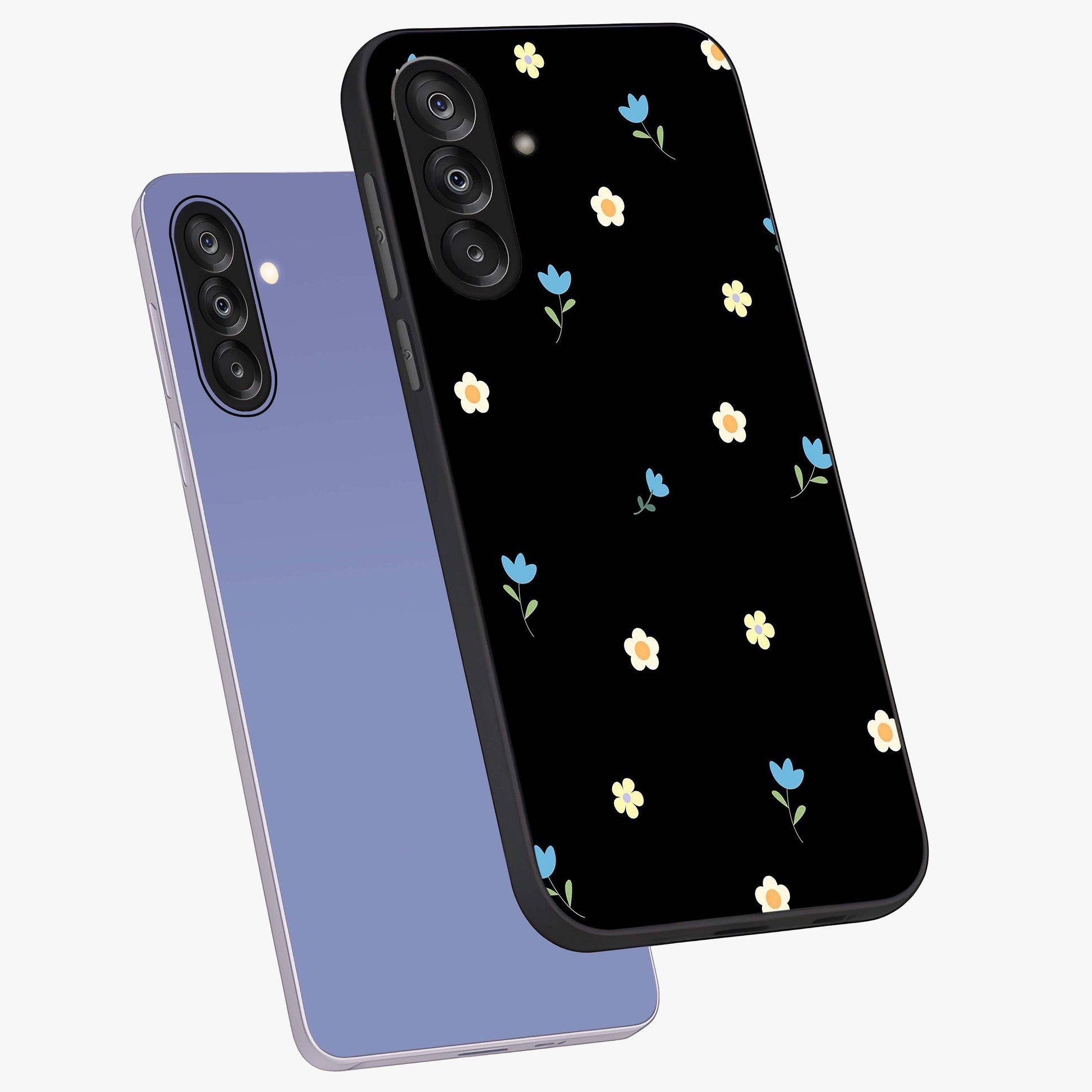 Minimal Petal Whispers Glass Case displayed in angled mockup highlighting delicate petal design with clean minimal aesthetic.