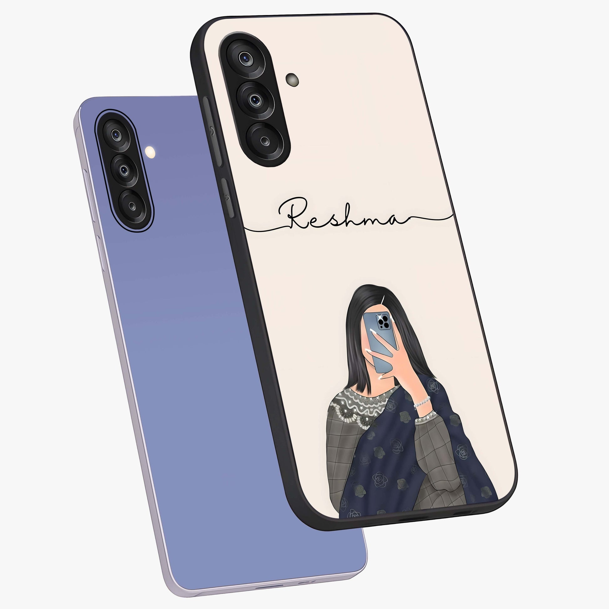 Mirror Mood Muse With Custom Name Glass Case displayed in angled mockup highlighting aesthetic mirror inspired design with custom name feature.