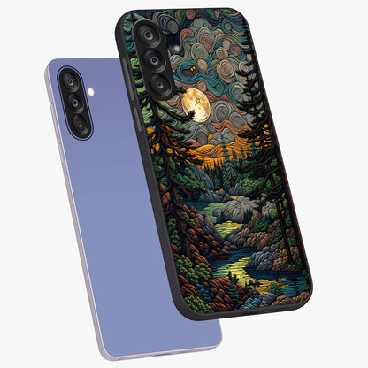 Moonlight Forest Dream Glass Case displayed in angled mockup highlighting dreamy forest design with glowing moon aesthetic.