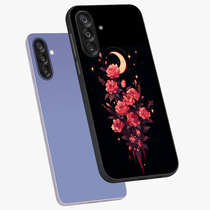 Moonlit Floral Elegance Glass Case displayed in angled mockup highlighting graceful flower design with soft moonlight aesthetic.