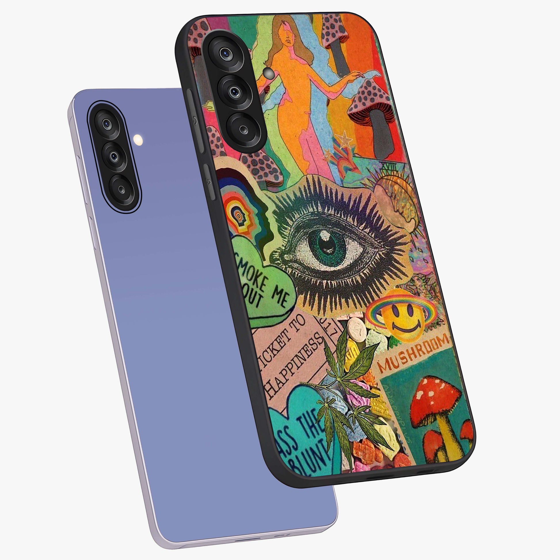 Mystic Eye Wonderland Glass Case displayed in angled mockup highlighting magical eye illustration with dreamy aesthetic.