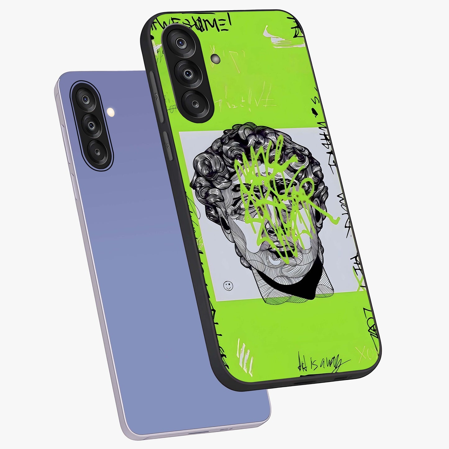 Neo Graffiti Rebellion Glass Case displayed in angled mockup highlighting urban street art design with rebellious aesthetic.