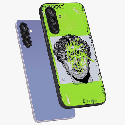 Neo Graffiti Rebellion Glass Case displayed in angled mockup highlighting urban street art design with rebellious aesthetic.
