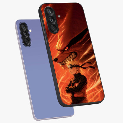 Nine Tails Legacy Glass Case displayed in angled mockup highlighting dynamic anime beast illustration with bold mystical aesthetic.