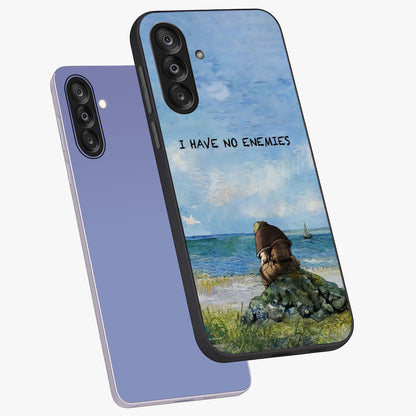 Peace Beyond War Glass Case displayed in angled mockup highlighting meaningful message design with artistic aesthetic style.