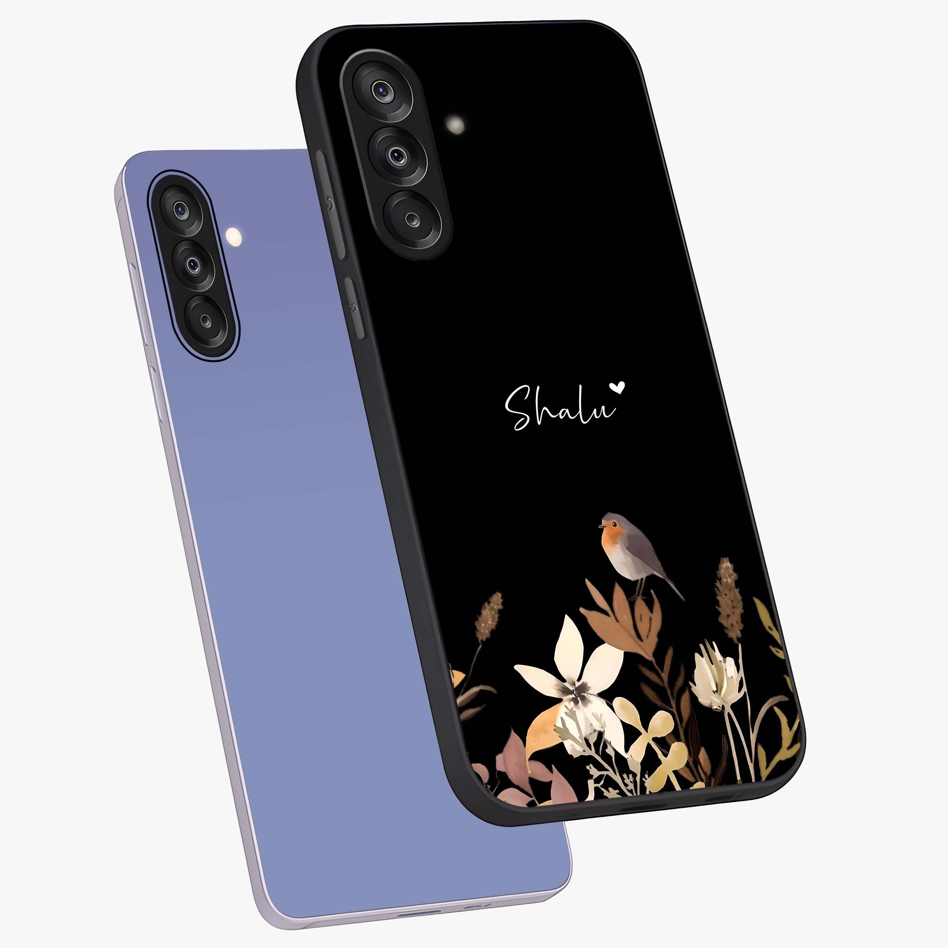 Quiet Garden Tune Custom Name Glass Case displayed in angled mockup highlighting delicate floral garden design with custom name feature.
