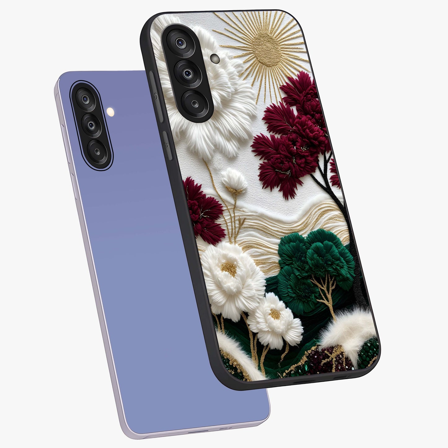 Radiant Bloom Elegance Glass Case displayed in angled mockup highlighting graceful floral design with radiant aesthetic style.