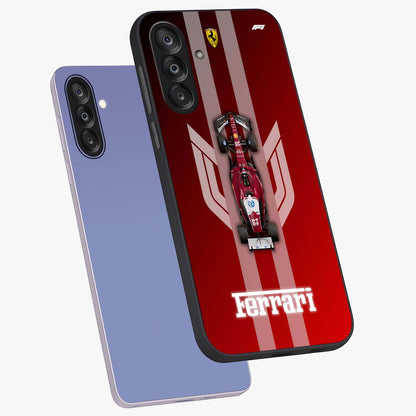 Red Ferrari F1 Vertical Glass Case displayed in angled mockup highlighting high speed racing design with bold automotive aesthetic.