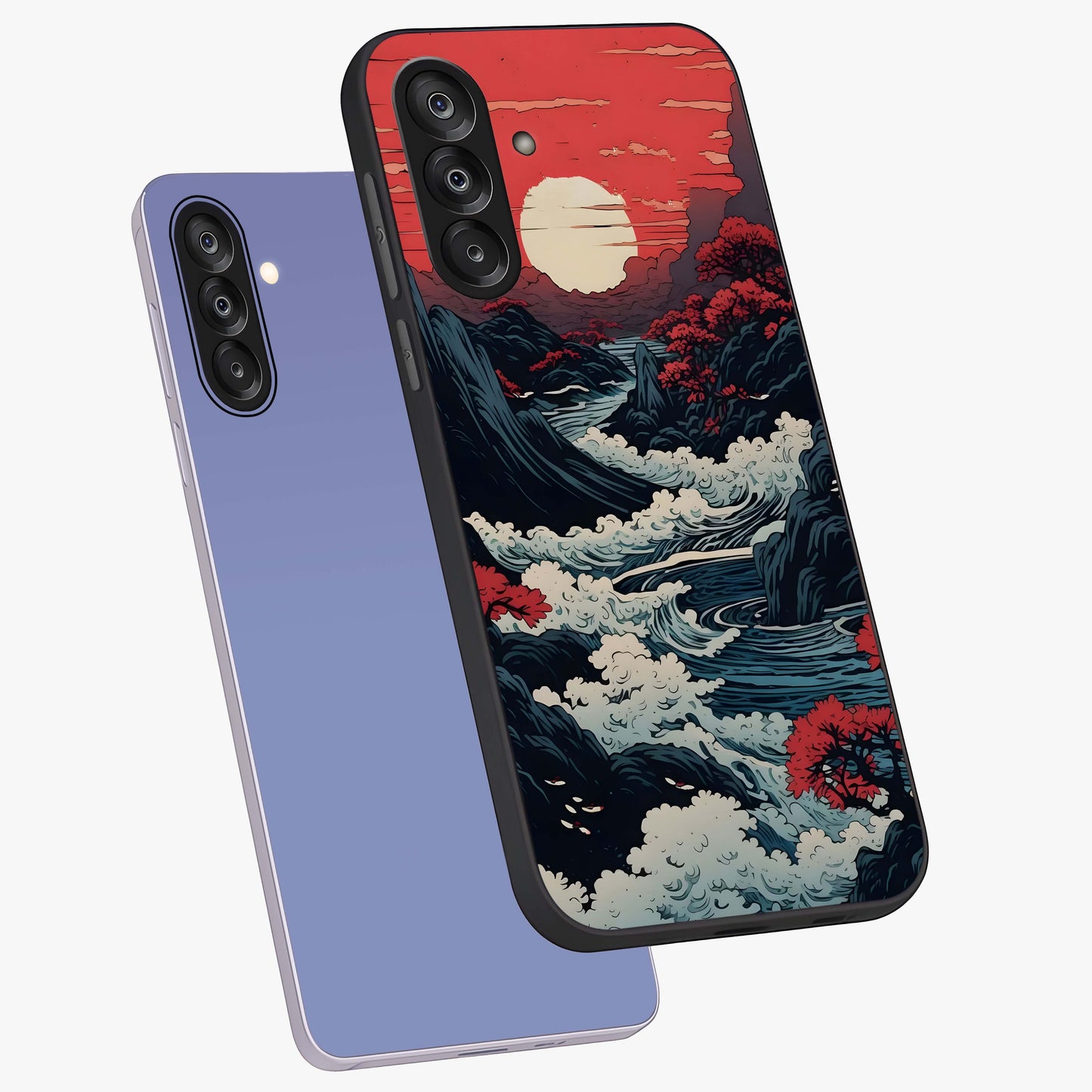 Red Sunset Scenery Glass Case displayed in angled mockup highlighting glowing sunset sky design with scenic aesthetic.