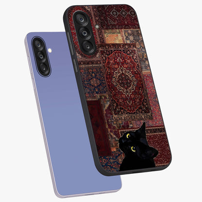 Regal Magic Cat Apple Glass Case displayed in angled mockup highlighting whimsical feline design with fantasy aesthetic.