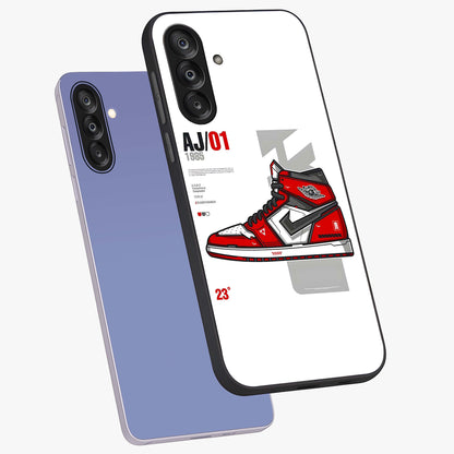 Retro Sneaker Blueprint Glass Case displayed in angled mockup highlighting detailed shoe design with sporty retro aesthetic.