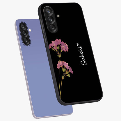 Riching Lavender Flower Custom Name Glass Case displayed in angled mockup highlighting delicate lavender flower design with custom name feature.